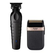 Máquina de Acabamento Kemei 2299 + Shaver 2024 Kit Kemei Profissional Barbeiro