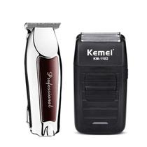 Maquina de Barbear e Acabamento Profissional Barbearia Kemei 1102 + Kemei 9163 Kit de máquinas