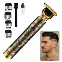 Máquina de Barbear Profissional Cortador de Cabelo e Barba Dragão Dourado, Sem Fio