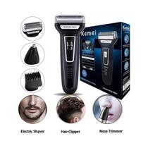 Maquina de Cabelo Aparelho Barbeador 3 em 1 Kemei Shaver Km6558 para Barba Nariz Cabelo