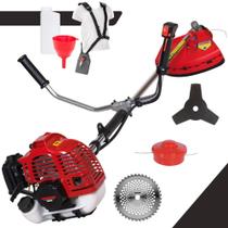 Máquina de Corta Grama Kawashima KW52-L À Gasolina 52cc Motor 2T 2,5HP de Potência 10.000rpm Alta Performance e Potência Completa Com Cabeçote de Nylon + Lâmina 3 Pontas + Lâmina 40 Dentes Vídea