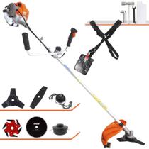 Máquina de Corta Grama Vulcan VR430P À Gasolina 43cc 1,7HP 10000rpm Completa Com Guidão Antivibração Carretel Nylon e Lâmina 3 Pontas + EXTRA Lâmina Facão, Lâmina 6 Pontas, Lâmina 80 Dentes e Trimmer