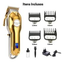 Máquina de Cortar Cabelo Barba Kemei 1986 Profissional Sem Fio Display LED Bivolt Barbeiro Corte Preciso