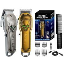 Maquina De Cortar Cabelo Caveira Led Profissional Kemei Km 1961