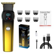Máquina de cortar cabelo com gradiente preto-dourado USB tipo C com 6 Guide Co