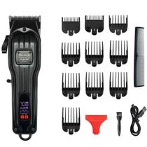 Máquina de cortar cabelo D4 em cerâmica preta com 10 pentes de guia para homens