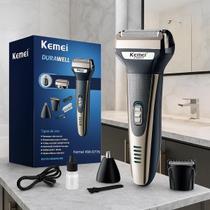 Máquina de Cortar Cabelo e Barba Recarregável Kemei KM-6776 3 em 1 Barbeador Elétrico Aparador de Pelos Bivolt - Envio Nacional