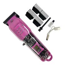Maquina de Cortar Cabelo LCD Display 4 Pentes Profissional Rosa Maquina de Cortar Cabelo LCD Display 4 Pentes Profissional Rosa