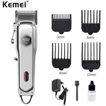 Máquina de cortar cabelo profissional em aço com visor lcd recarregável original Kemei - Bivolt