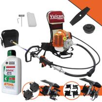Máquina de Cortar Grama Á Gasolina Com Óleo Stihl Costal Multifuncional Vulcan VRC430 43cc 1,7hp Roçadeira 4 em 1 C/ Faca 2 Pontas, Cabeçote Nylon + Enxadas