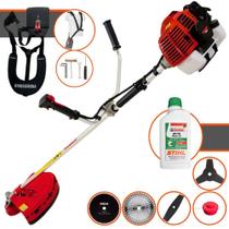 Máquina de Cortar Grama À Gasolina Kawashima KW43L 43cc 1,7HP Roçadeira Lateral 5 Em 1 Com Carretel de Nylon + Lâmina 2 Pontas + Lâmina 3 Pontas + Lâmina 40 Dentes + Lâmina 80 Dentes + ÓLEO STIHL 2T