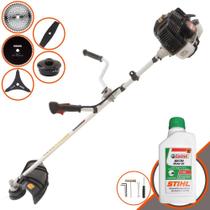 Máquina de Cortar Grama À Gasolina Kawashima KW52LE 52cc 2,5HP Roçadeira Lateral 5 Em 1 Com Carretel de Nylon + Lâmina 2 Pontas + Lâmina 3 Pontas + Lâmina 40 Dentes + Lâmina 80 Dentes + ÓLEO STIHL 2T