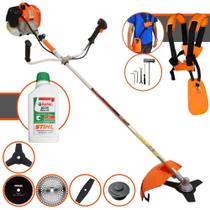 Máquina de Cortar Grama À Gasolina Vulcan VR620H 62cc 3HP Roçadeira Lateral 5 Em 1 Com Carretel de Nylon + Lâmina 2 Pontas + Lâmina 3 Pontas + Lâmina 40 Dentes Vídea + Lâmina 80 Dentes + ÓLEO STIHL 2T