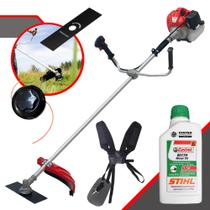 Máquina de Cortar Grama Anmax CG430P-TB À Gasolina Motor 2T 43cc 2HP 9.000rpm Roçadeira Profissional Lateral de Alta Performance Com Carretel de Nylon + Lâmina 2 Pontas + ÓLEO STIHL 2 TEMPOS