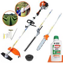 Máquina de Cortar Grama Com ÓLEO STIHL Lateral Á Gasolina VRM330 Vulcan 33cc 1,3hp Multifuncional 4 em 1 C/ Faca 2 Pontas, Cabeçote Nylon + Poda Galhos + Poda Cerca Viva