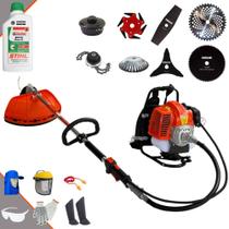 Máquina de Cortar Grama Costal À Gasolina Terra GRC430 43cc 1,7HP de Potência Roçadeira Profissional Completa C/ 8 Opções de Cortes + Óleo Stihl + EPI