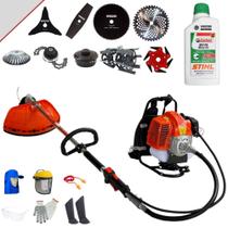 Máquina de Cortar Grama Costal À Gasolina Terra GRC430 43cc 1,7HP de Potência Roçadeira Profissional Completa C/ 9 Opções de Cortes + Óleo Stihl + EPI