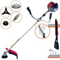 Máquina de Cortar Grama Kawashima BCJ431L À Gasolina 43cc 2T 1,7HP 10.000rpm Roçadeira Lateral Completa Com Carretel Nylon + Lâmina 2 Pontas + Lâmina 3 Pontas + Escova Circular De Aço 38 Cerdas