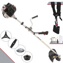 Máquina de Cortar Grama Kawashima KW43LE À Gasolina 43cc 2T 1,7HP 10.000rpm Roçadeira Lateral Completa Com Carretel Nylon + Lâmina 2 Pontas + Lâmina 3 Pontas + Escova Circular De Aço 38 Cerdas
