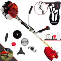 Máquina de Cortar Grama Kawashima KW52-L À Gasolina 52cc 2,5HP 10.000rpm Roçadeira Lateral Completa Com Carretel Nylon + Faca 2 Pontas + Faca 3 Pontas + Faca 40 Dentes + Faca 80 Dentes + Trimmer