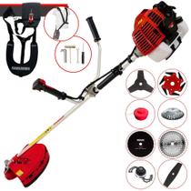 Máquina de Cortar Grama Kawashima KW52L 52cc 2,5HP Ideal Para Todos os Tipos de Trabalhos Completa Com Lâminas 2 Pontas, 3 Pontas, 6 Pontas, 40 Dentes, 80 Dentes, Trimmer, Escova de Aço e Carretel
