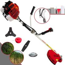 Máquina de Cortar Grama Kawashima KW52L À Gasolina 52cc 2T 2,5HP 10.000rpm Roçadeira Lateral Completa Com Carretel Nylon + Lâmina 2 Pontas + Lâmina 3 Pontas + Escova Circular De Aço 38 Cerdas