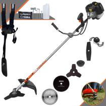 Máquina de Cortar Grama Terra GRH-430 À Gasolina 43cc 1,7HP 6.500rpm Roçadeira Lateral Completa Com Carretel de Nylon + Faca 2 Pontas + Faca 3 Pontas + Faca 40 Dentes Vídea + Faca 80 Dentes + Trimmer