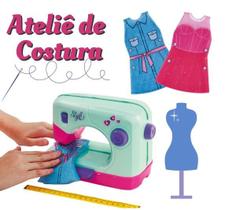 Máquina de Costura com Roupinha e Acessórios Maquininha Meninas Crianças Faz de Contas