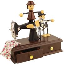 Máquina de costura de fantoches Music Box com estatuetas e gaveta