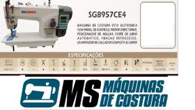 Máquina de Costura Industrial Reta Eletrônica c/ Direct Drive, 1 Agulha, 2 Fios, Corte de Linha, Transp. Simples, Lubrif. Automática, SG8957CE4 - Gemsy