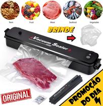 Máquina De Embalar Comida A Vácuo Seladora de Alimentos Portátil Profissional Automática 30cm Bivolt + Sacos Plásticos