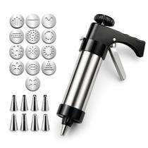 Máquina de Fazer Bolacha Inox com 13 Moldes e 8 Bicos Biscoiteira Caseira para Modelar Biscoitos, Confeitar e Decorar Máquina de Fazer Bolacha Inox com 13 Moldes e 8 Bicos Biscoiteira Caseira para Modelar Biscoitos, Confeitar e Decorar