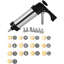 Máquina de Fazer Bolacha Inox com 13 Moldes e 8 Bicos Biscoiteira Caseira para Modelar Biscoitos, Confeitaria e Decoração