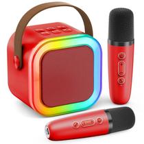 Máquina de karaokê Bluetooth portátil Peski com 2 microfones vermelhos Máquina de karaokê Bluetooth portátil Peski com 2 microfones vermelhos