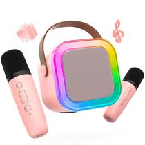 Máquina de karaokê CSCyyamz Mini Portable com 2 microfones rosa Máquina de karaokê CSCyyamz Mini Portable com 2 microfones rosa