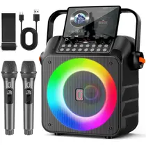 Máquina de Karaokê HWWR com 2 Microfones Sem Fio - 40W Máquina de Karaokê HWWR com 2 Microfones Sem Fio - 40W