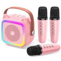 Máquina de Karaokê Infantil SXH Mini com 3 Microfones Bluetooth - Rosa