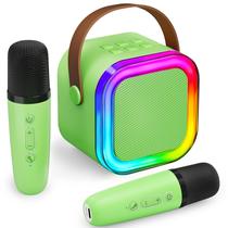 Máquina de karaokê IROO Mini para crianças com 2 microfones sem fio verdes Máquina de karaokê IROO Mini para crianças com 2 microfones sem fio verdes