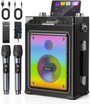Máquina de karaokê MetFut com 2 microfones sem fio e entrada de guitarra Máquina de karaokê MetFut com 2 microfones sem fio e entrada de guitarra
