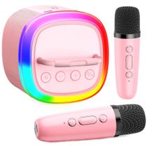Máquina de Karaoke Mini HWWR con 2 Micrófonos Inalámbricos y Luces Disco