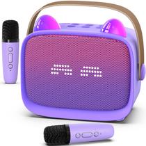Máquina de karaokê Okaloka Mini MP3 Player 2 microfone sem fio roxo