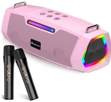 Máquina de karaokê Pemacom com 2 microfones sem fio 60W rosa