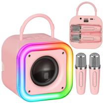 Máquina de karaokê Poptrend Mini para crianças com microfone sem fio rosa