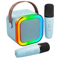 Máquina de Karaokê Portátil Bluetooth Peski com 2 Microfones - Azul