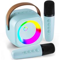 Máquina de Karaokê Portátil com 2 Microfones Sem Fio - Bluetooth - Brinquedo para Crianças e Família (Azul)