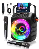 Máquina de Karaokê Portátil Omeyo 60W com 2 Microfones Sem Fio
