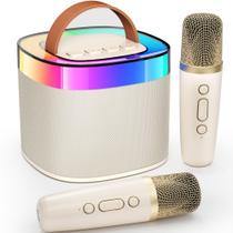 Máquina de Karaokê Portátil YLL com Bluetooth e 2 Microfones - Bege