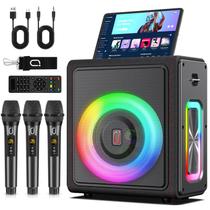 Máquina de karaokê PPMIC MS75-T 3 microfones sem fio Bluetooth 5.3