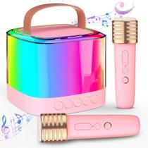 Máquina de karaokê TAEMVV Mini Pink Bluetooth 2 Mics LED Máquina de karaokê TAEMVV Mini Pink Bluetooth 2 Mics LED