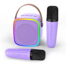 Máquina de karaokê Texpot Mini com 2 microfones sem fio roxa